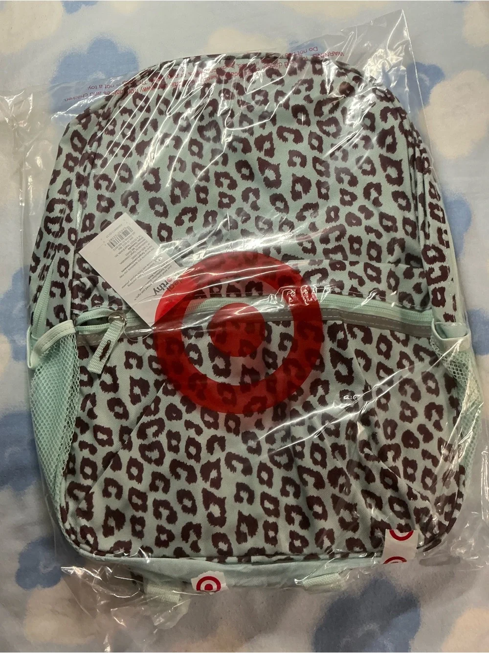 Leopard Print Mint Green  Backpack - Light Blue and Brown